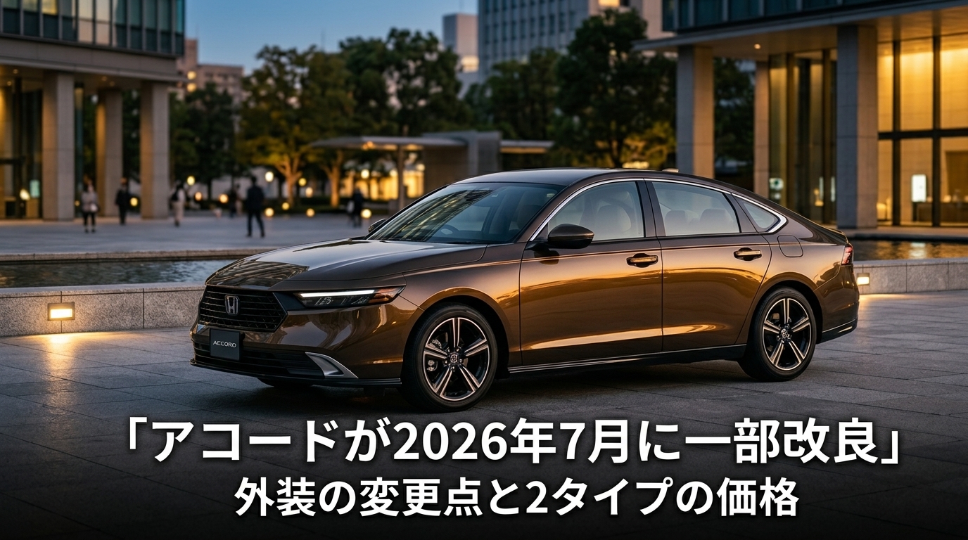 アコードが2026年7月に一部改良の記事アイキャッチ画像。都市部に停車するアコードのイメージ